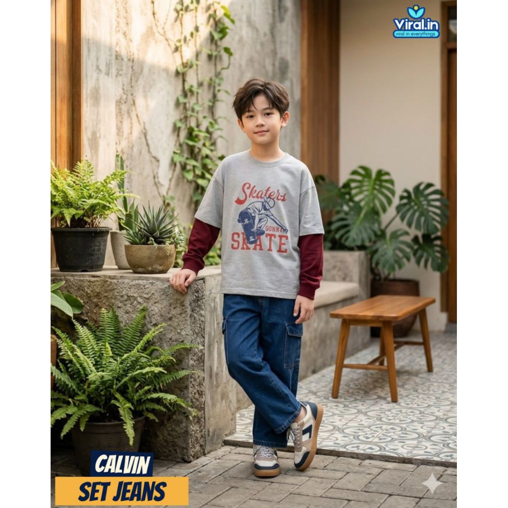 PO‼️setelan anak cowok CALVIN SET JEANS BY VIRAL IN 6-16y