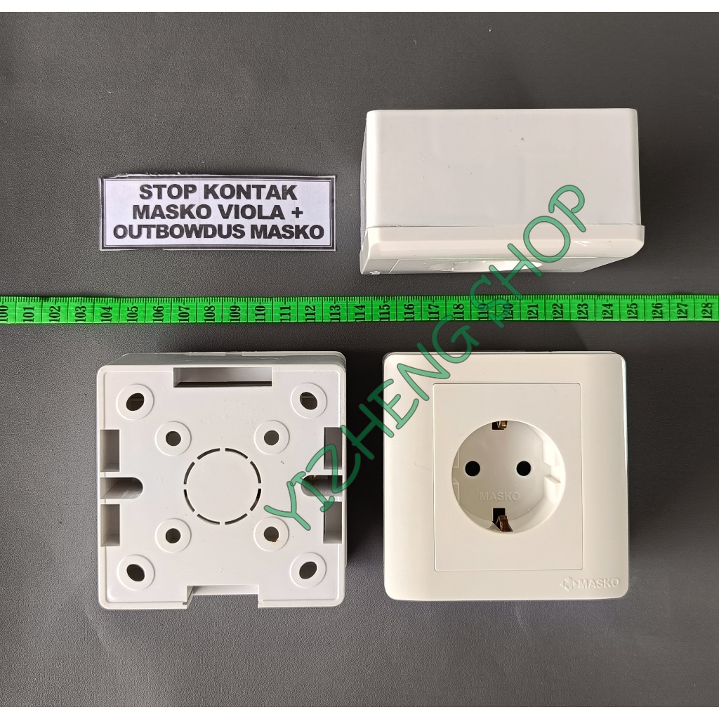 SAKLAR,STOP KONTAK MASKO VIOLA + OUTBOW DUS PUTIH MASKO