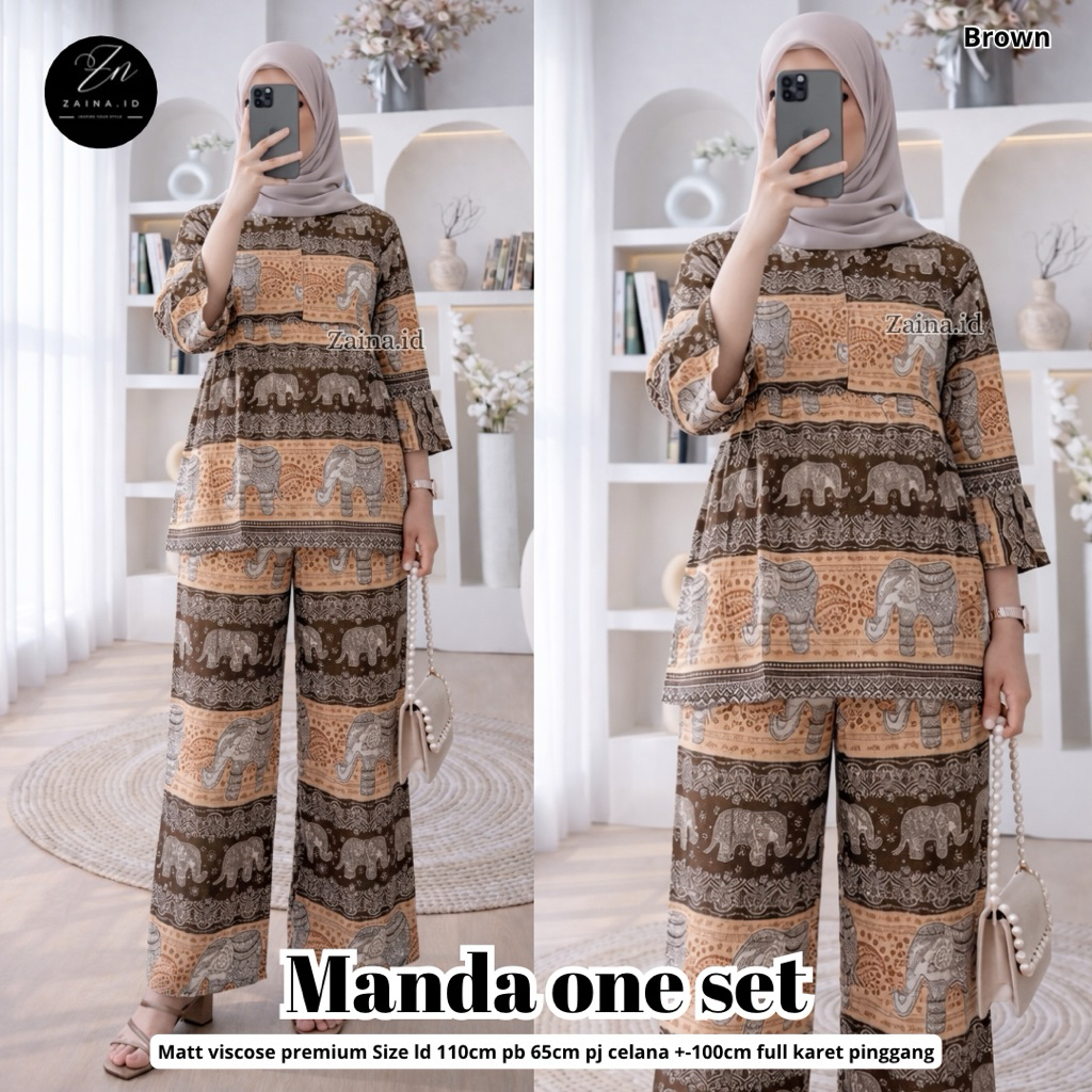 Setelan Wanita Manda One Set Motif | Baju & Celana Panjang Premium Viscose Adem