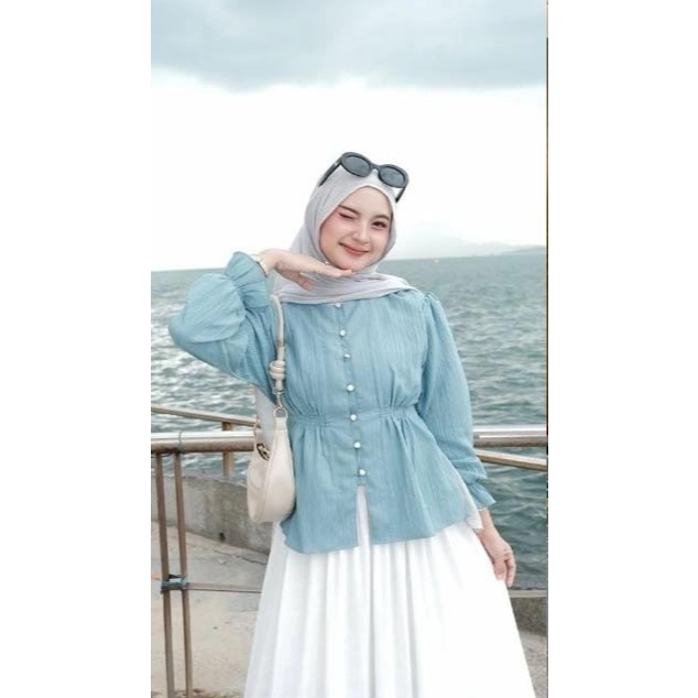 Blouse Wanita Rayon Twill Lengan Panjang Atasan Kemeja Blouse kancing Wanita Polos