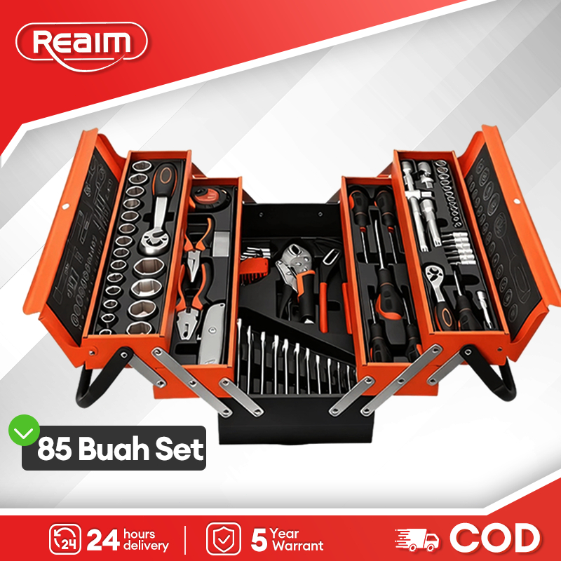 REAIM Kunci Set Lengkap 85PCS Tool Box Set Lengkap Tool Box Kunci Shock Set Alat Multifungsi