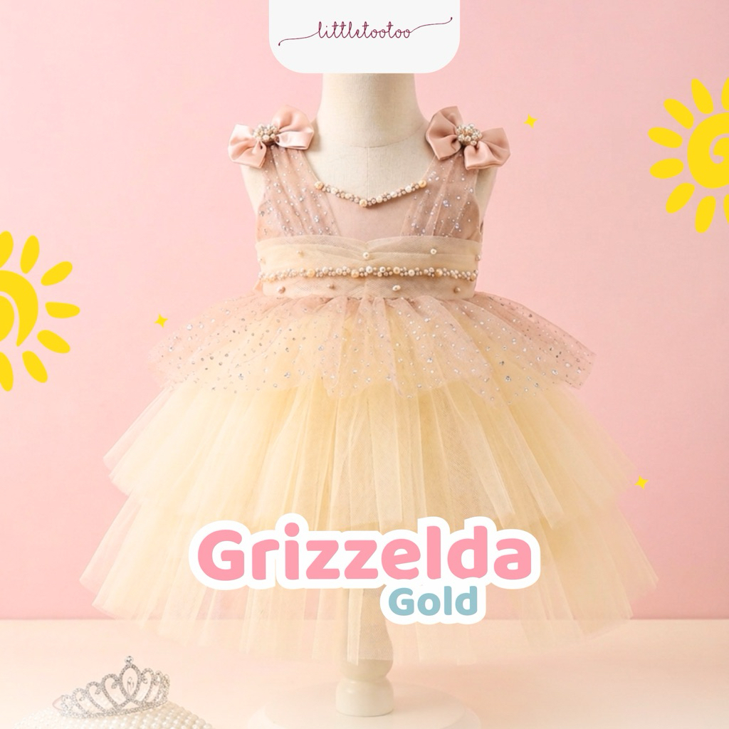 LITTLE TOOTOO KIDS - Grizzelda kids dress gold  / dress anak / gaun anak perempuan