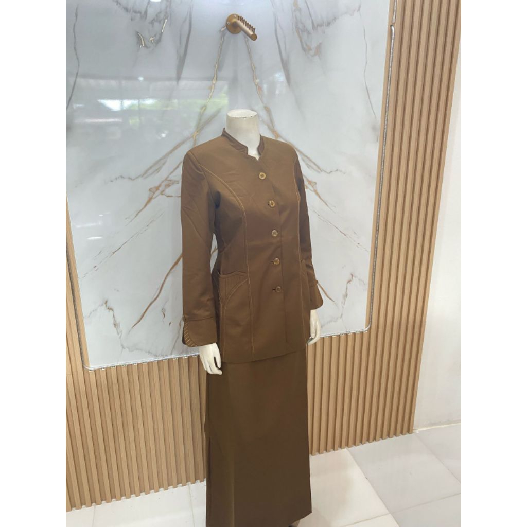 EKSKLUSIF Ready Seragam PNS/Blazer PNS/Baju PEMDA khaki tua dan muda/PDH Khaki wanita rok dan celana