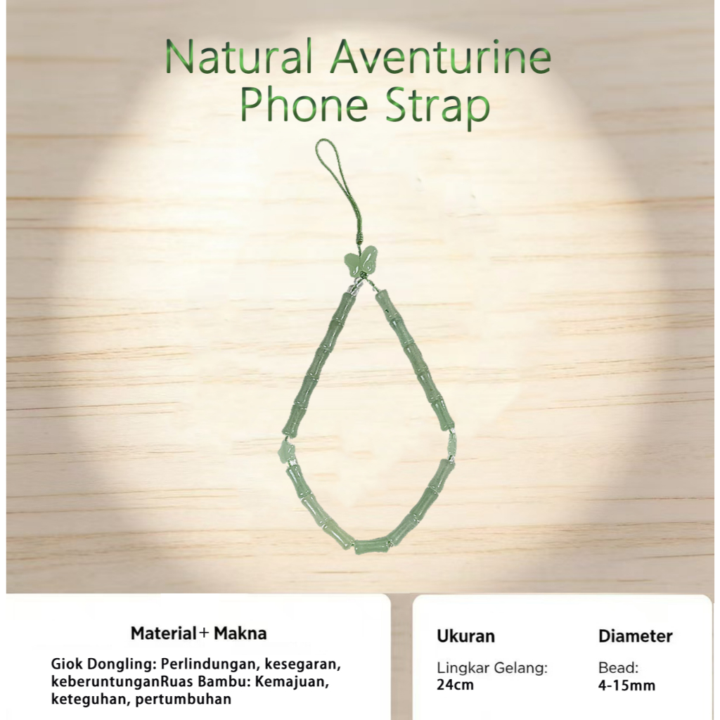 Blinkcat -Natural Aventurine Phone Strap-Tali Gantungan Hp Giok Dongling Aventurine Alami - Tali Hp