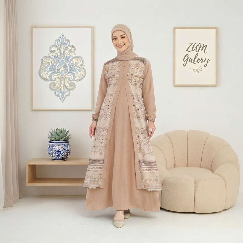 ZAM Galery Gress Gamis Layer Motif etnik crinkle Airflow Pesta Acara Seragaman Pernikahan Kondangan