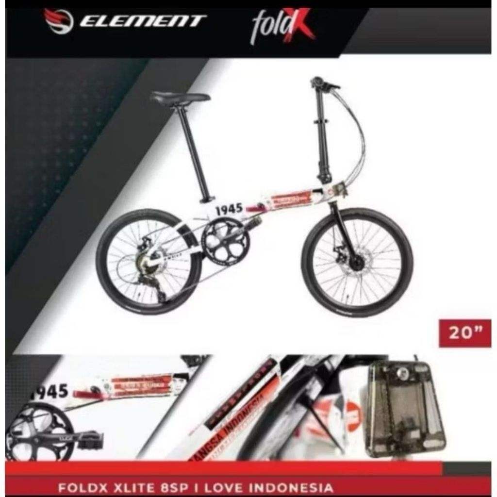 SEPEDA LIPAT ELEMENT 20 INCH FOLD X ( X-LITE ) DAMN I LOVE INDONESIA 8 SPEED 11 SPEED,SEPEDA READY S