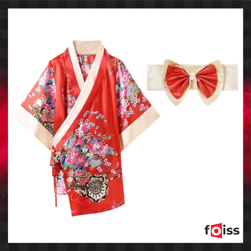 Foiss Kimono Jepang Cosplay Lingerie Bahan Satin Motif Bunga 3080