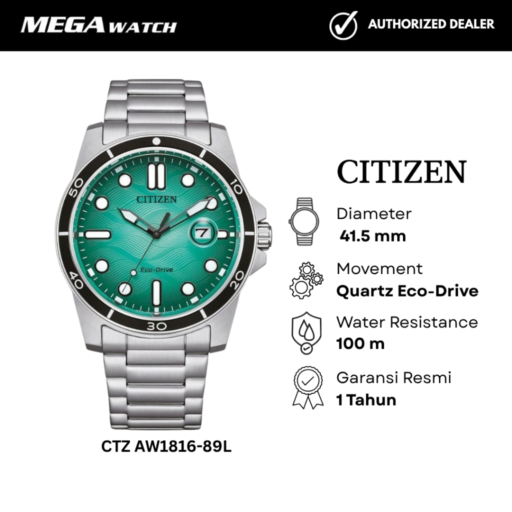 Jam Tangan CITIZEN Eco-Drive Pria CTZ AW1816-89L Marine Turquoise Dial