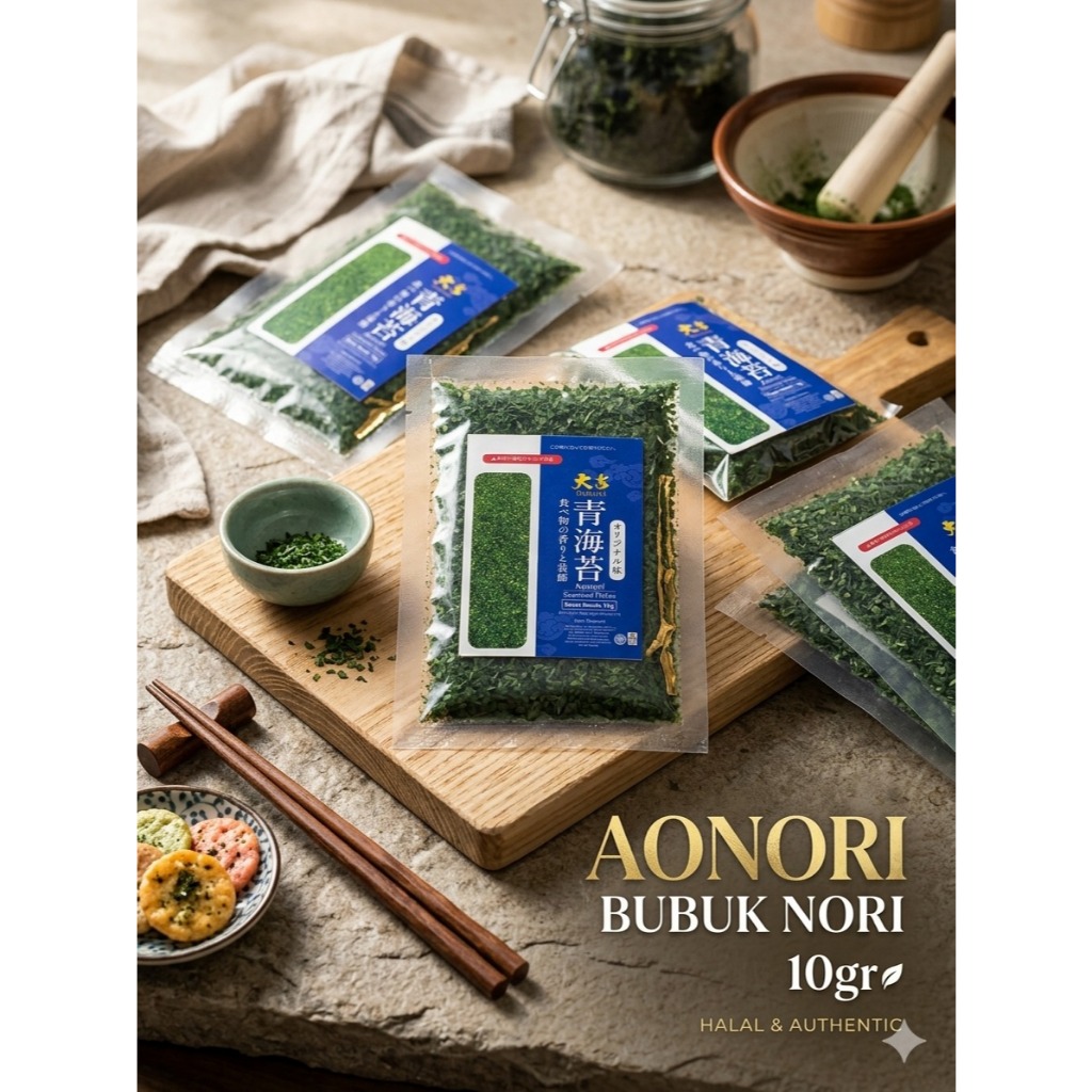 10 Gr Aonori Halal Bubuk Nori Jepang – Topping Praktis untuk Takoyaki, Sushi, & Snack