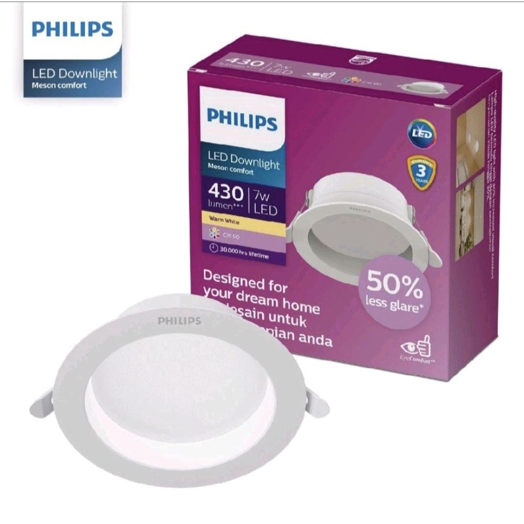 Lampu Downlight LED PHILIPS Meson COMFORT 5.5 7 9 13 17 21 24 Watt Cahaya Kuning Warm White 3000K