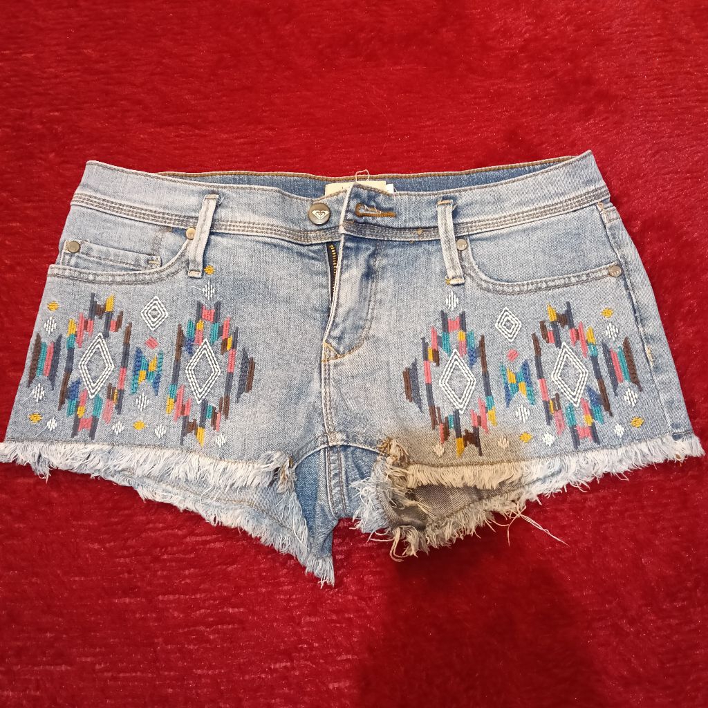 ROXY Denim Low-rise Shorts Y2K Patterned PRELOVED