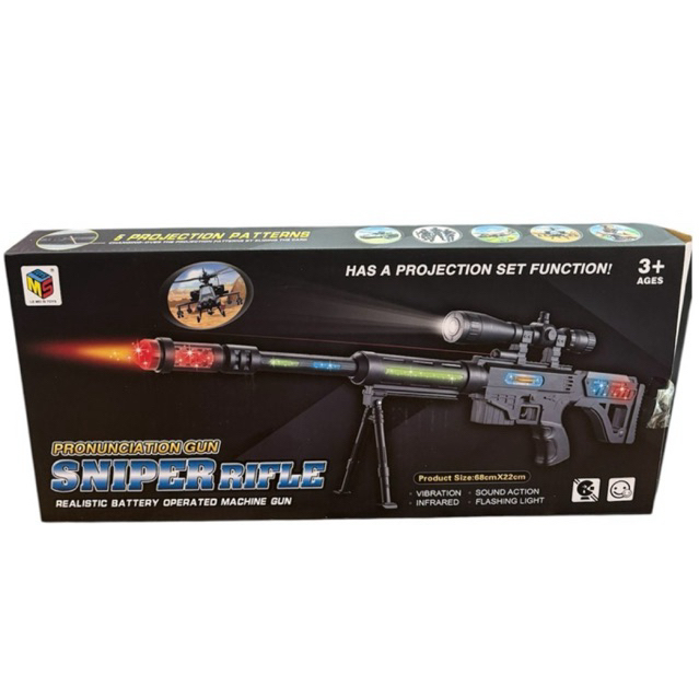 Mainan Senapan Tembak Sniper Rifle Bersuara Lampu Laser Panjang 68CM