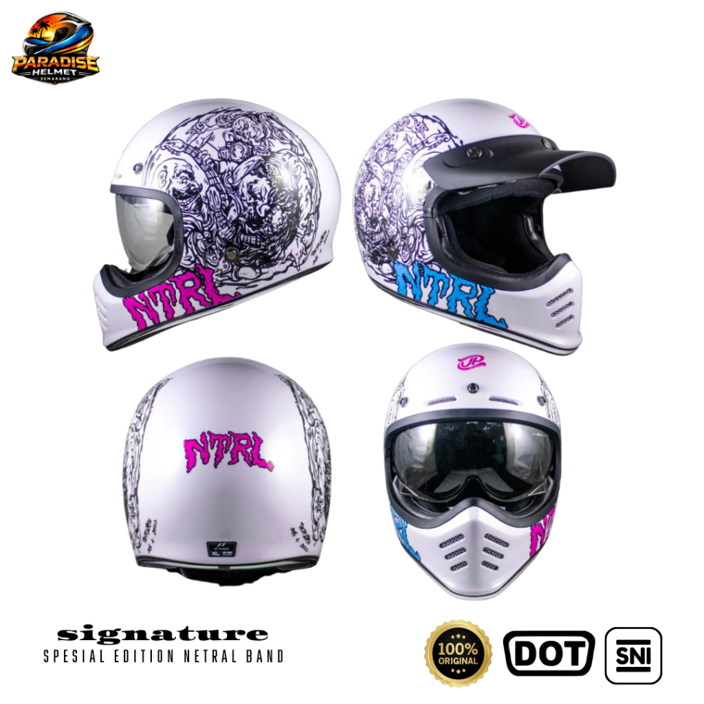 Helm Full Face Pria Wanita Retro Cakil Harian Motor Tebal Nyaman SNI DOT JP Retro Signature Netral S
