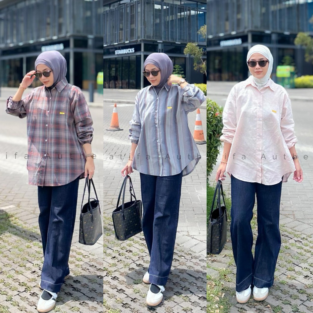 Chatifa authentic kemeja sadina original 100% / kemeja triset jumbo/kemeja kotak