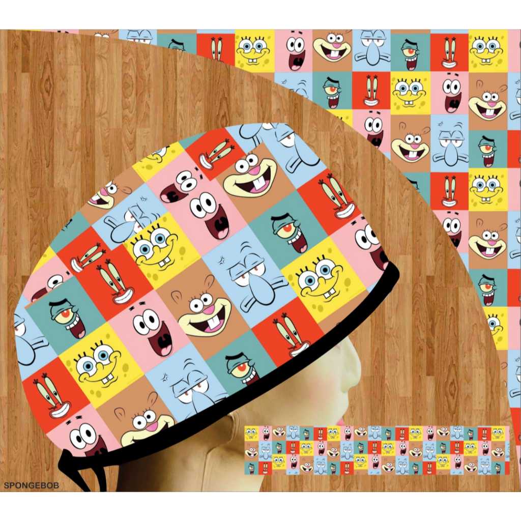 Topi dokter/Scrub hat/Surgical cap/Headcap printing premium spongebob