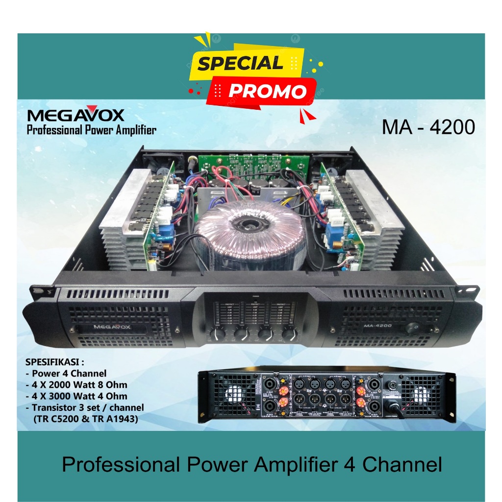 Professional Power Amplifier Megavox MA-4200 4Channel
