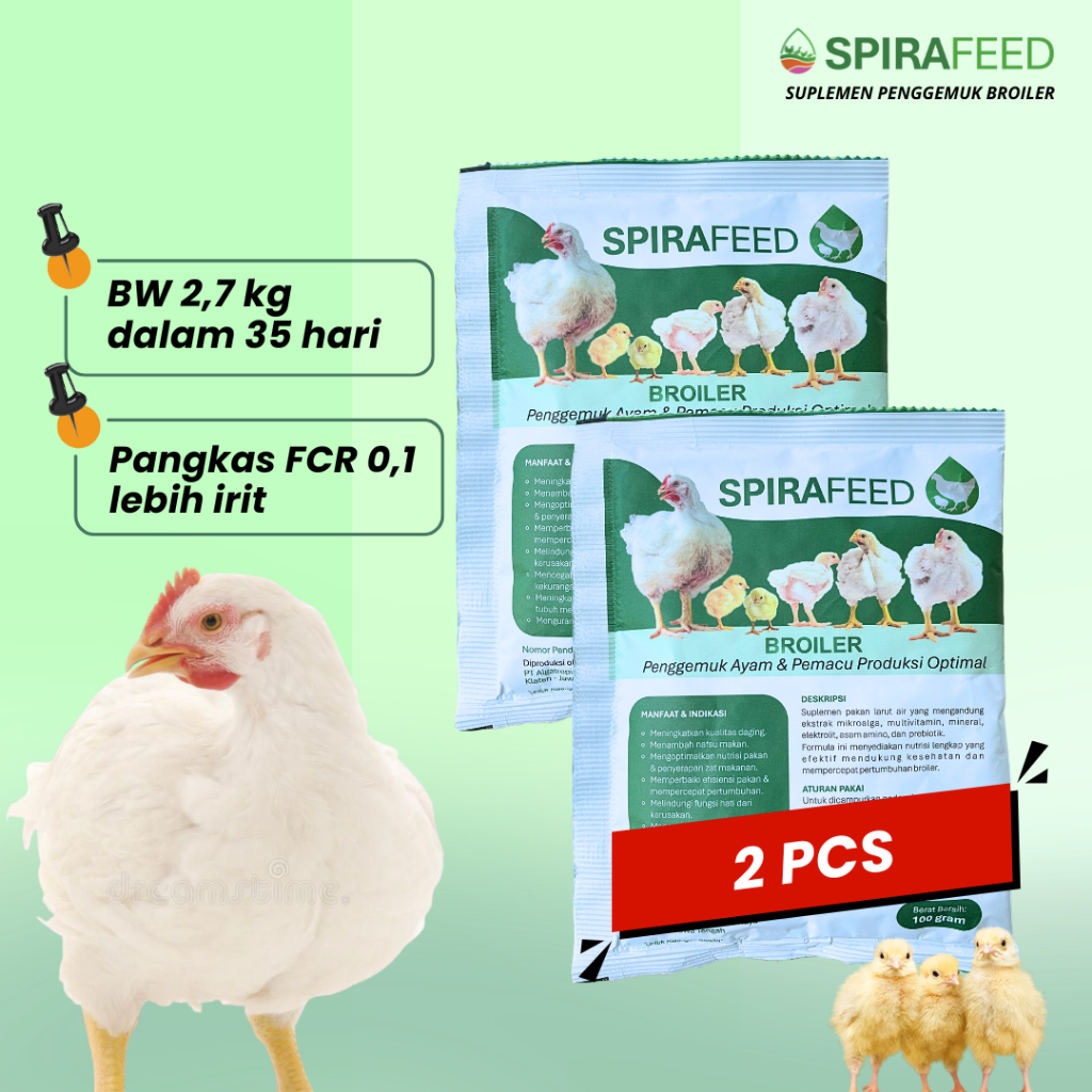 SPIRAFEED Broiler Bundling 2 PCS – Suplemen Pakan Ayam Pedaging Larut Air | Penggemuk Ayam Broiler