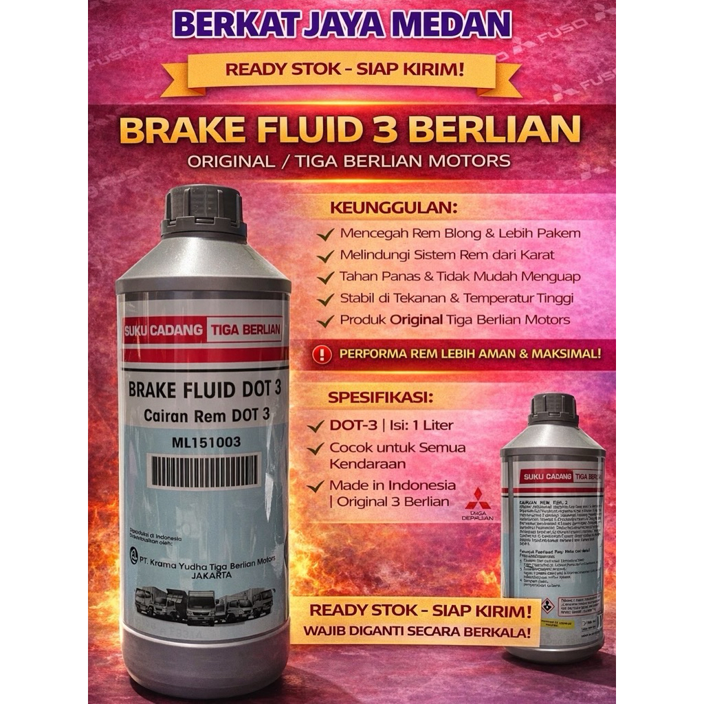 Minyak Rem / Brake Fuild DOT-3 Original 100% Tiga Berlian 1Liter