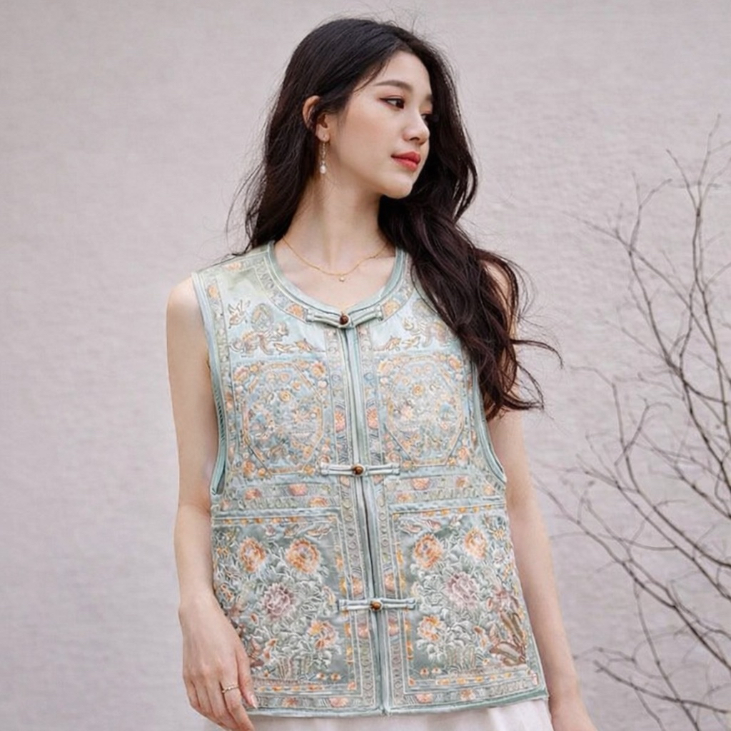 Zhen Bloom Qipao Vest - Rompi Bordir Premium Cheongsam Oriental Wanita Outer