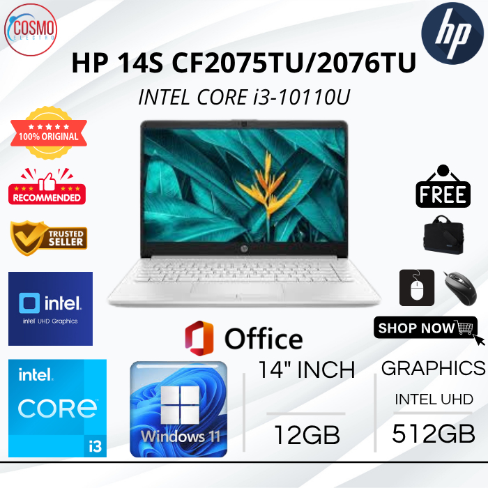 HP 14S CF2075TU/CF2076TU INTEL CORE i3-10110U | 12GB RAM 512GB SSD | 14" INCH WIN 11 - LAPTOP HP