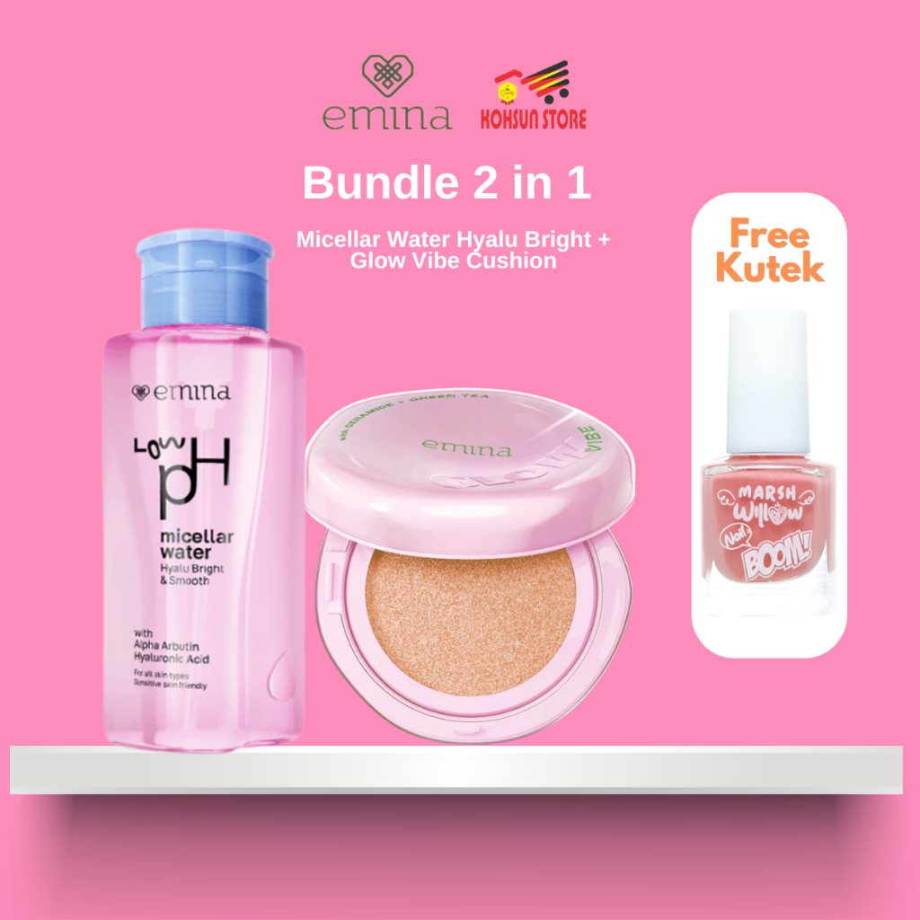 Emina Paket 2in1 (Glow Cushion + Micellar) - Skincare Cushion Spf50 13gr Flawless Lightweight Make U