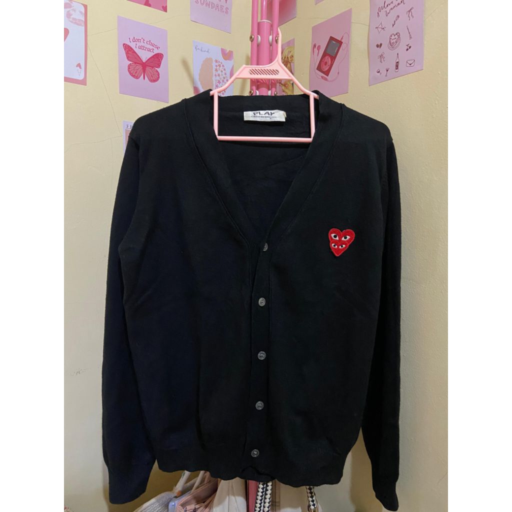 [BACA DESKRIPSI] Original Comme des Garcons made in japan v neck black cardigan double emblem/cdg ca