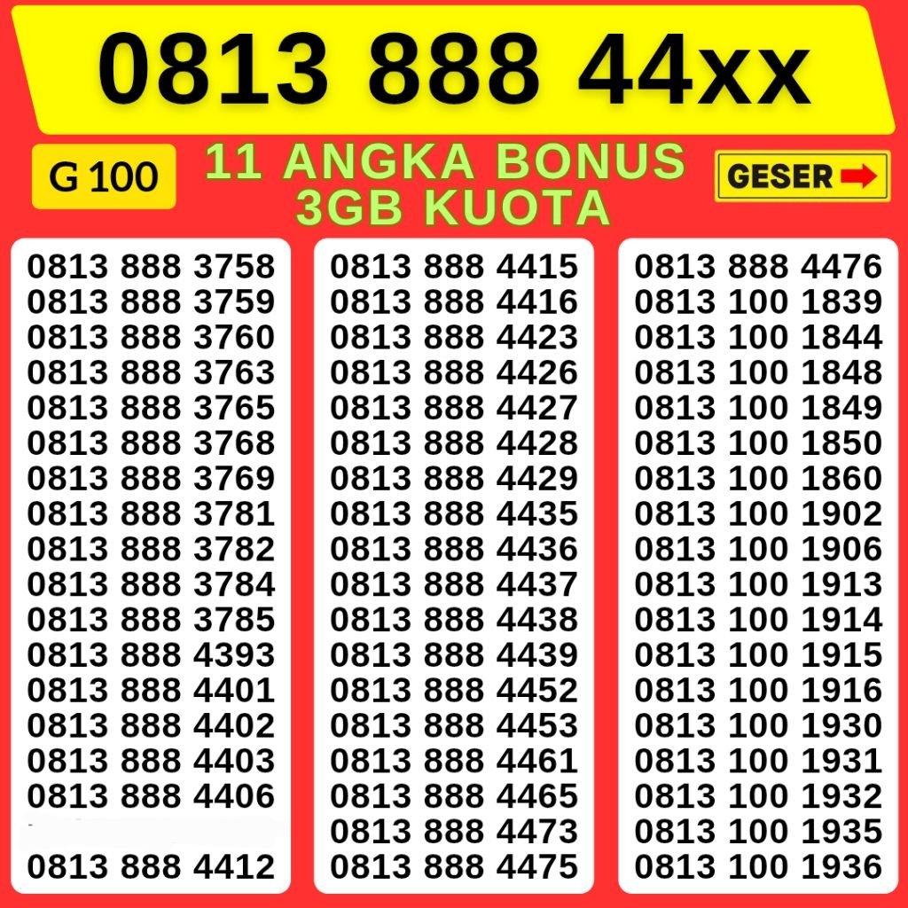 Nomor Cantik Telkomsel 11 ANGKA BONUS 3GB KUOTA Super 888 Kartu Perdana Telkomsel Tsel Red Telkomsel