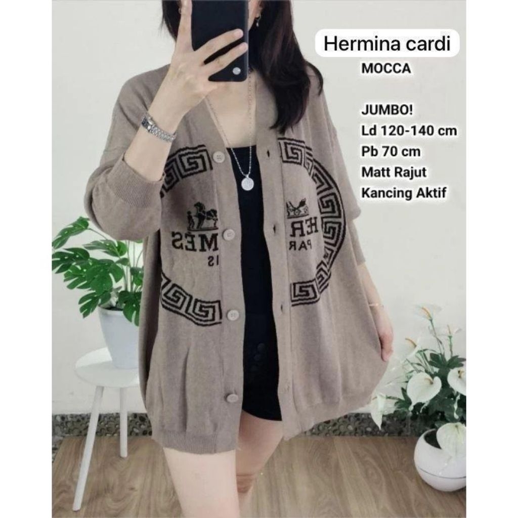 HERMINA CARDI JUMBO Bahan Knit Rajut Premium Ori Size fit to XXL Ld 120-140 Cm Melar, Panjang 70 Cm 