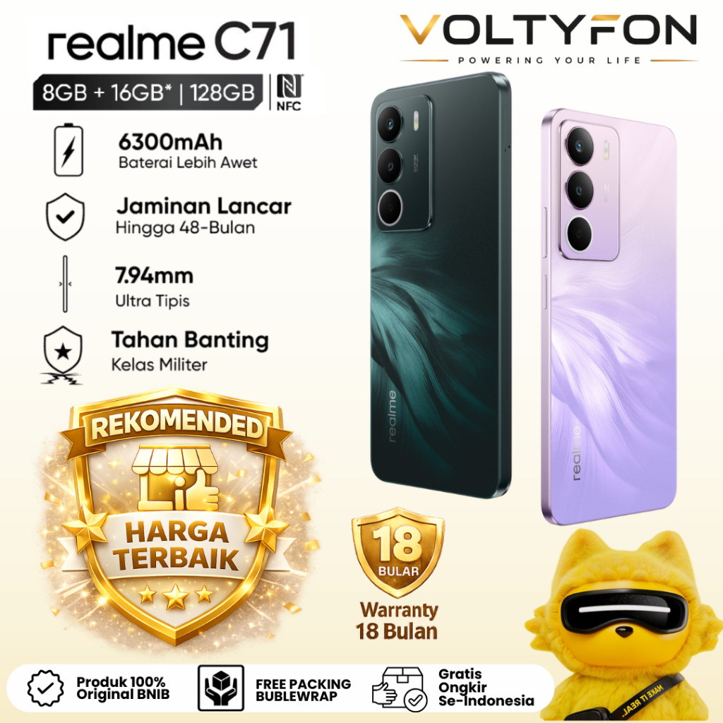 voltyfon - realme C71 Dynamic ram 8GB+128GB Harga termurah Baterai besar 6300mAh HP pelajar ORIGINAL
