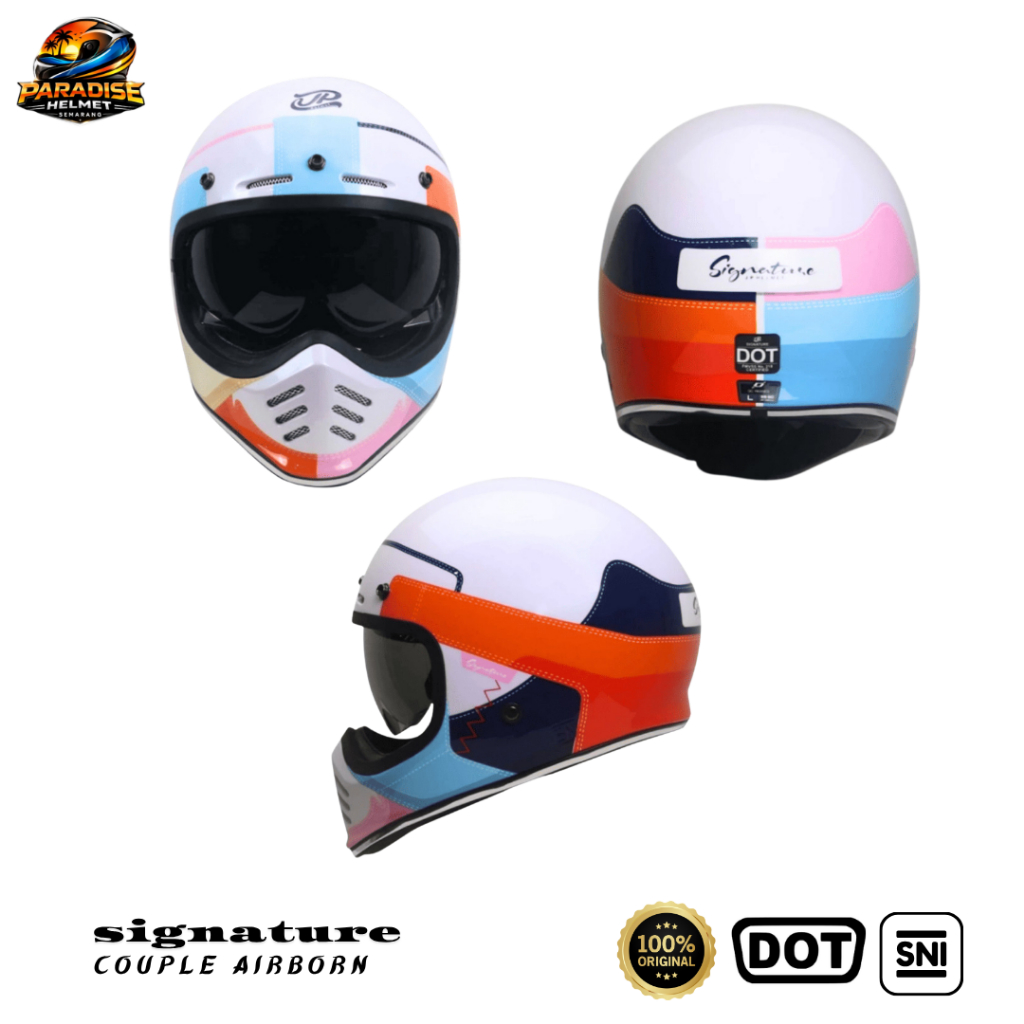 Helm Full Face Pria Wanita Retro Cakil Harian Motor Tebal Nyaman SNI DOT JP Retro Signature Couple -