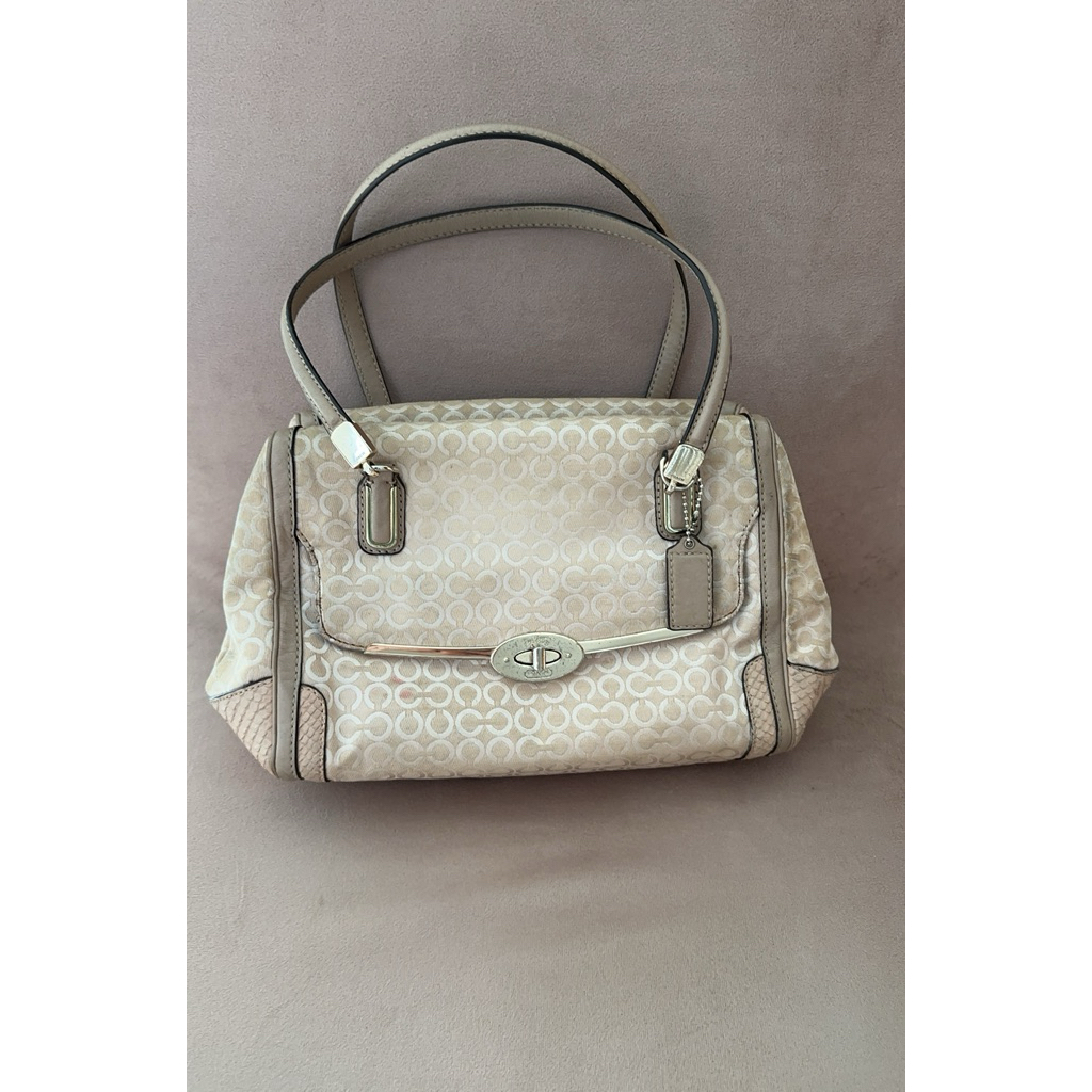 (Preloved) Vintage Coach Madison Madeline Canvas Monogram Beige Gold