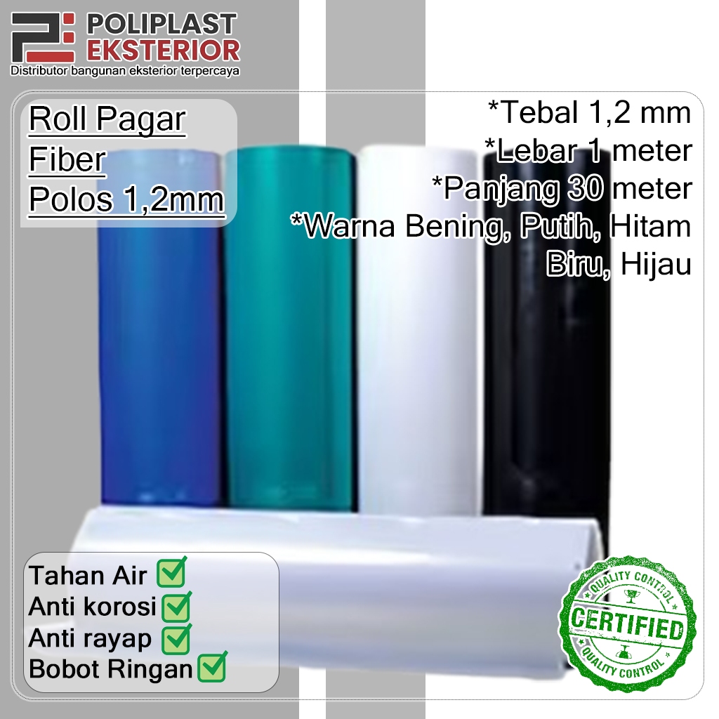 Penutup Pagar Rumah Fiber Polos Plastik Penutup Pagar tebal 1.2mm lebar 1 meter Fiber Pelapis Pagar 