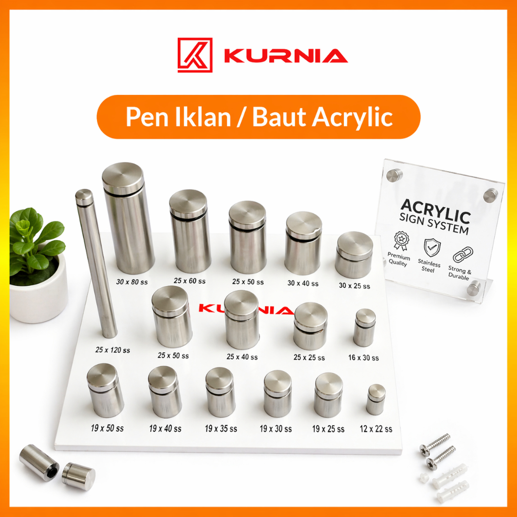 Pen Iklan Akrilik 12 x 22 mm (Baut Akrilik Stainless)