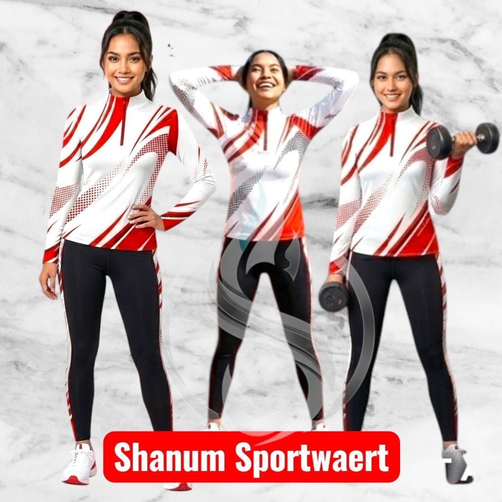 SETELAN BAJU OLAHRAGA SENAM WANITA SPECIAL MERAH PUTIH SXB SPORT COMPRESSION