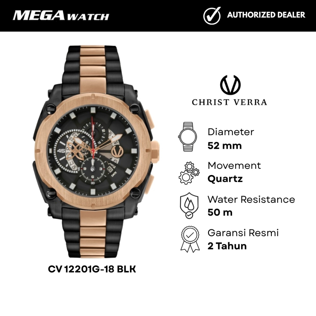 Jam Tangan CHRIST VERRA Pria Original CV 12201G-18 BLK