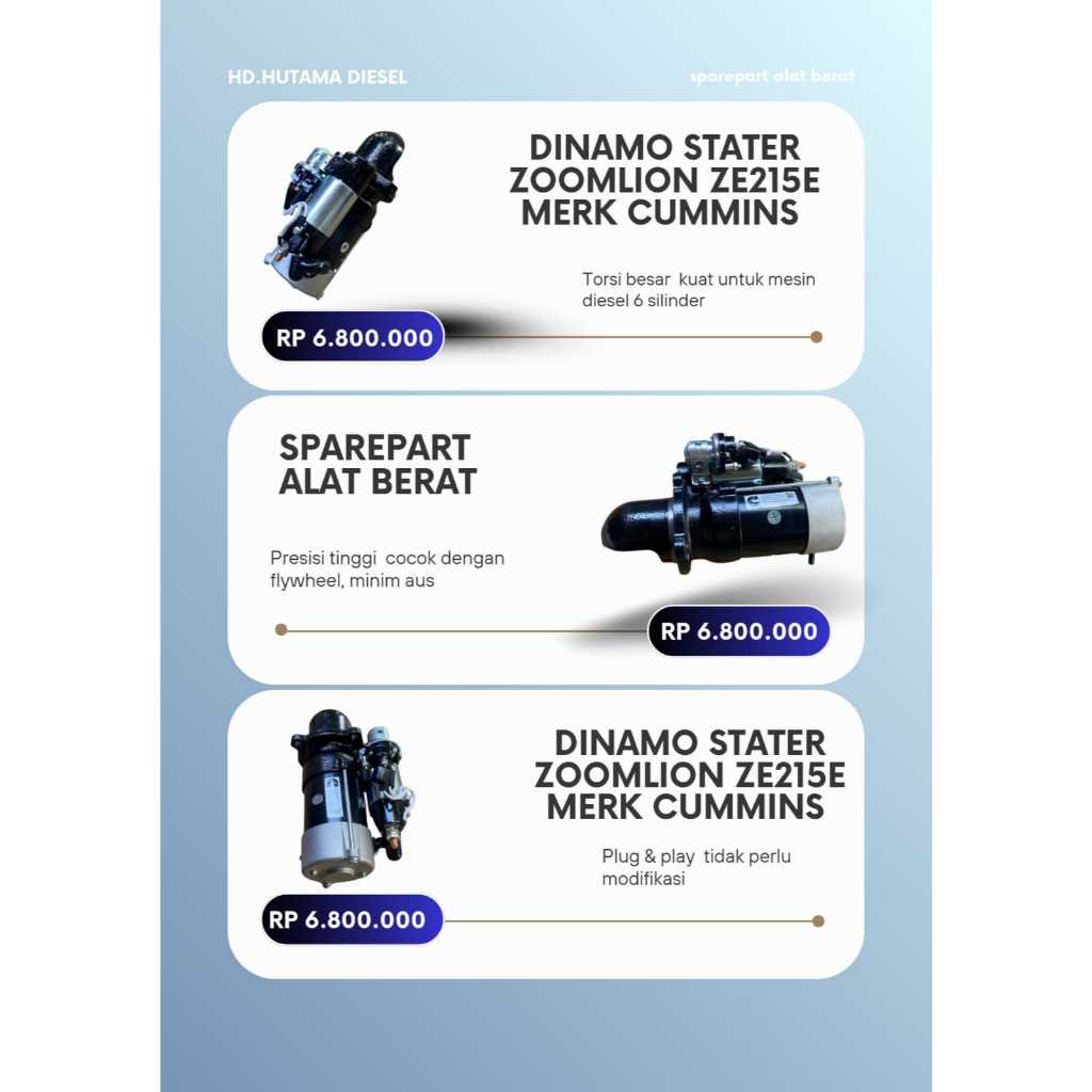DINAMO STATER ZOOMLION ZE215E MERK CUMMINS ASLI