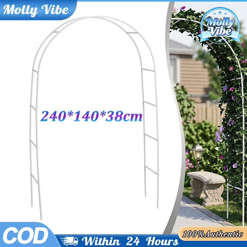 Pergola Besi Dekorasi 2,4m X 1,4m Arch Trellis Lengkungan Pernikahan Rak Tanaman Rambat Mawar Putih