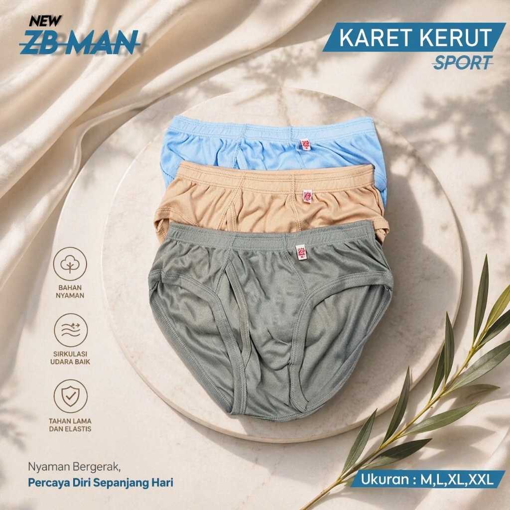 ( 6 Pcs ) CD ZB Man ZB MAN Karet Kerut Jumbo M L XL XXL XXXL | CD ZB Man Kerut | CD Celana Dalam Pri