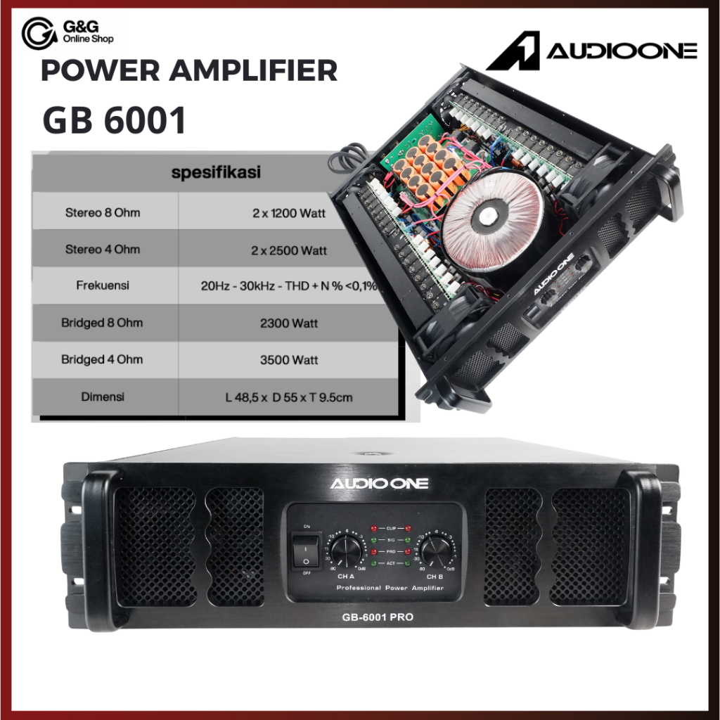 Amplifer AUDIO ONE GB6001 Power Ampli bertenaga Untuk Subwoofer Sound System Lapangan I GNG AUDIO