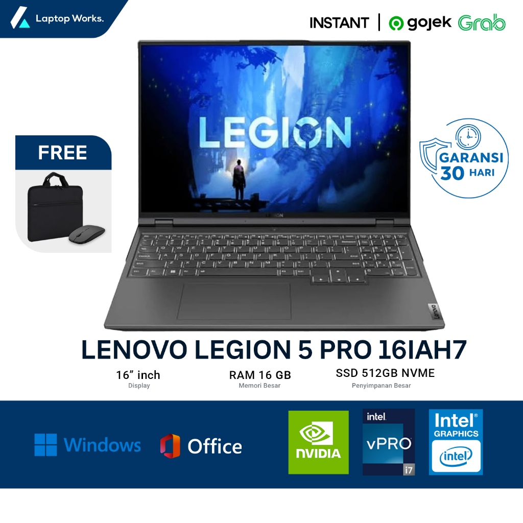 Lenovo Legion 5 Pro 16IAH7 Core I7 Gen 12 Ram 16GB Ssd 1TB NVME Nvidia RTX 3050TI Windows Office