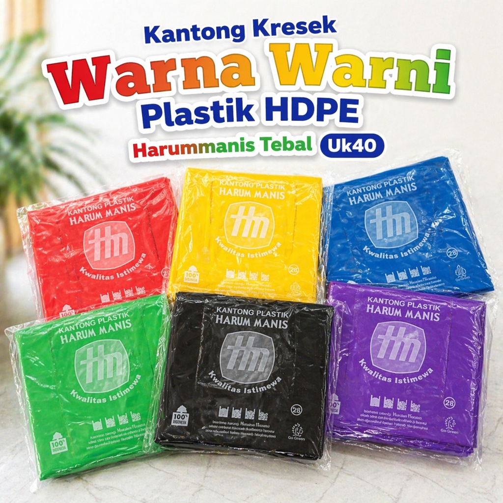 Kantong Kresek Warna Warni Plastik HDPE Harummanis Tebal Uk40