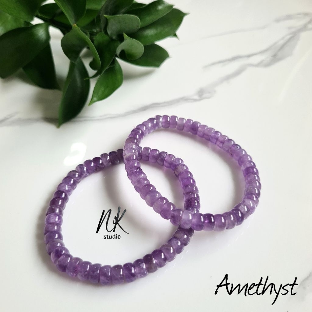 Amethyst Crystal Rondelle Gelang Batu Kristal Kecubung Ungu