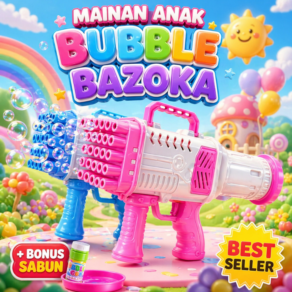 Mainan Bubble Gun Bazoka 64 Lubang Otomatis + Bonus Sabun | Bubble Blower Anak Viral SS 1526