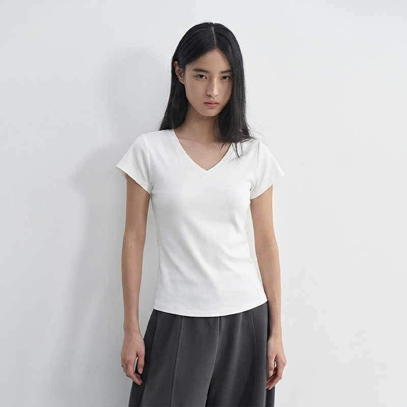 Kaos V-Neck Wanita Slim Fit Bikin Langsing Bodycon Top Sexy Hourglass Waist T-shirt Slimming Tee