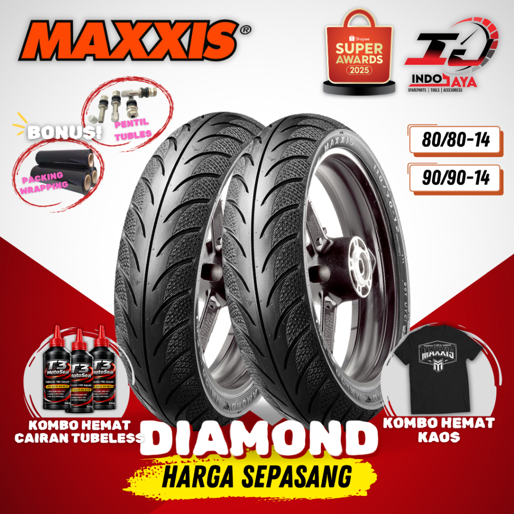 [PAKET MURAH SEPASANG] BAN MAXXIS DIAMOND MA-3DN TUBELESS (80/80-14 & 90/90-14) MA 3DN / BAN LUAR MO