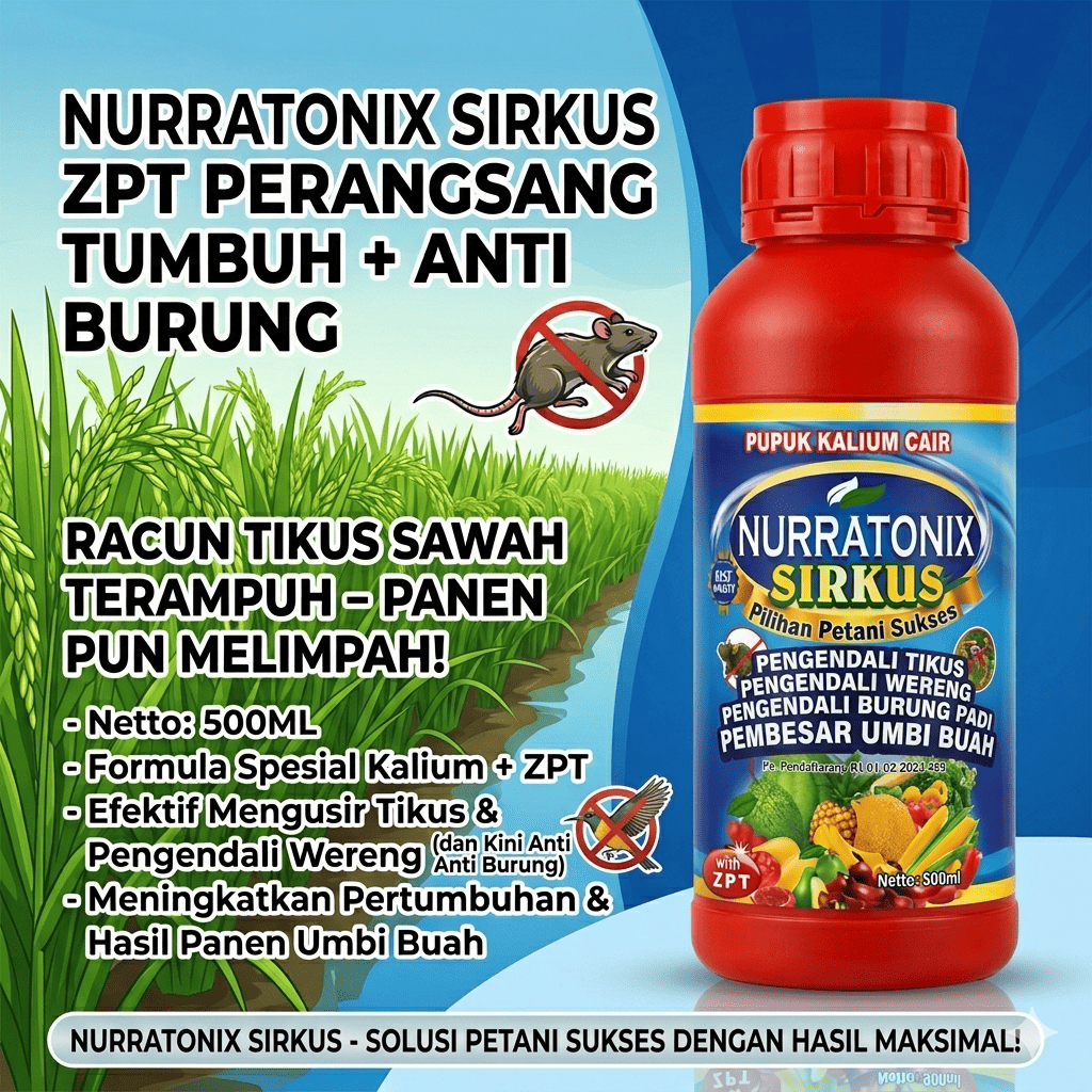 Nurratonix Sirkus – Pupuk Semprot Ampuh Usir Hama Burung Padi & Lindungi Hasil - Pengendali Burung P