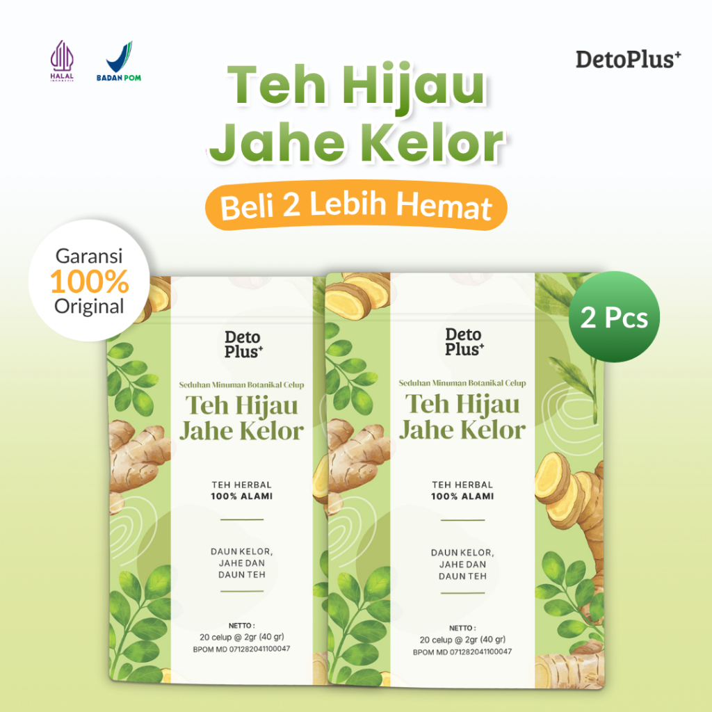 [BPOM] 2 Teh Hijau Jahe Kelor Detoplus - Teh Celup Minuman Instan Rempah Alami Daun Kelor Jahe Daun 