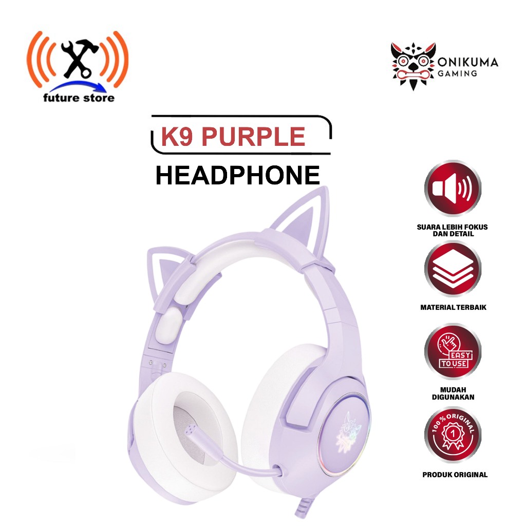 ONIKUMA K9 CAT EAR GAMING HEADPHONE RGB NYAMAN - HEADPHONE GAMING ONIKUMA K9 PURPLE MODEL CAT EARS E