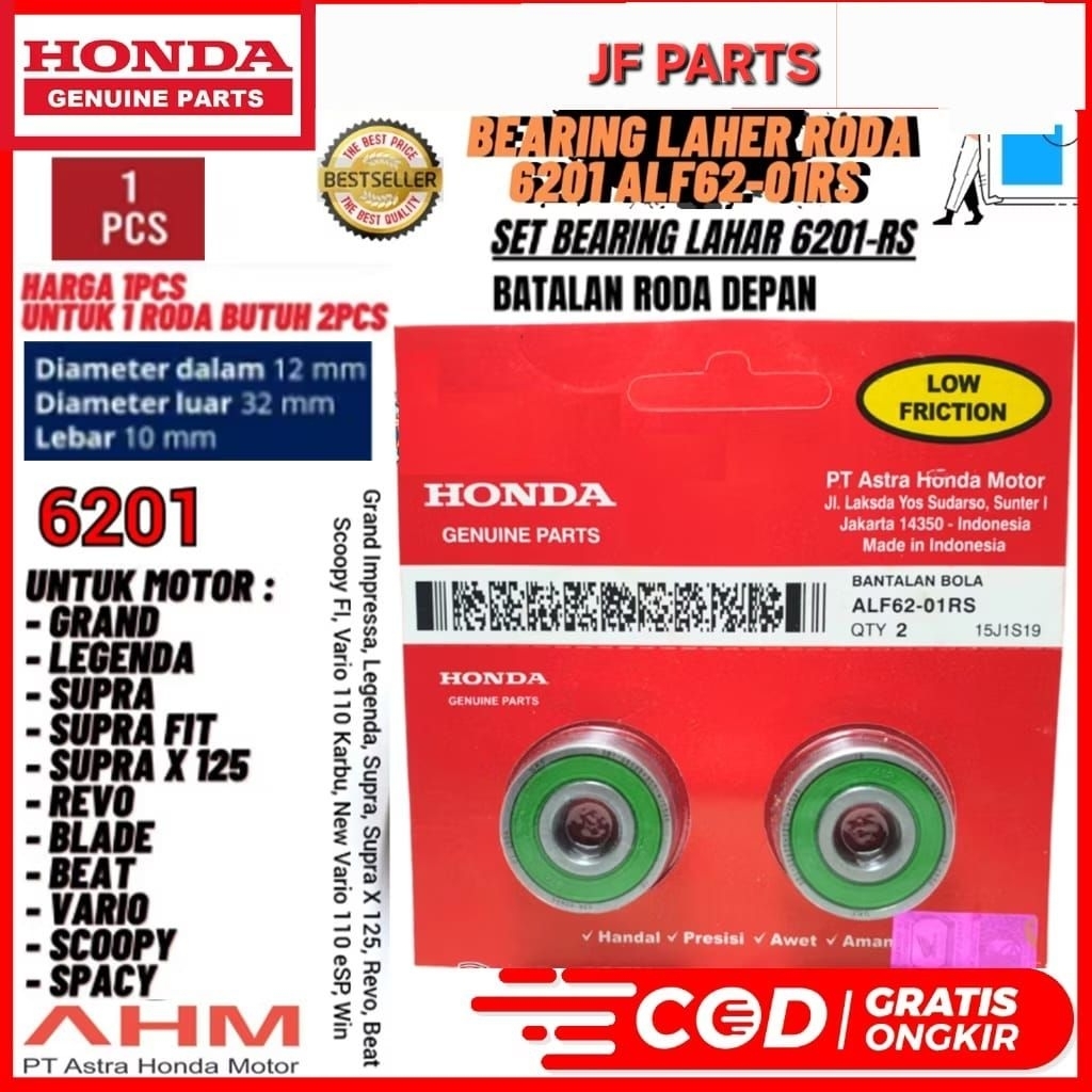 BEARING LAHER RODA DEPAN HIJAU 6201 RS PRESS ALF62-01RS 6201U L AHB6201RS LF6201 HB6201RS (1PCS)