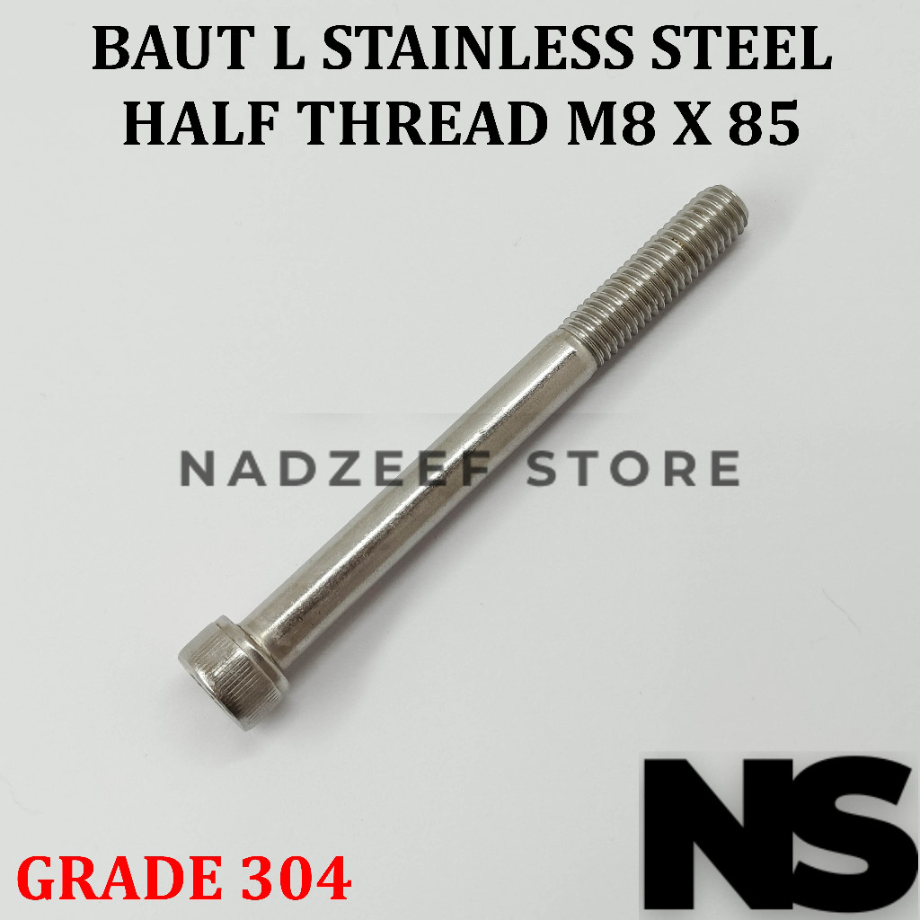 Baut L M8x85 M8 x 85 Half Drat Stainless Steel 304